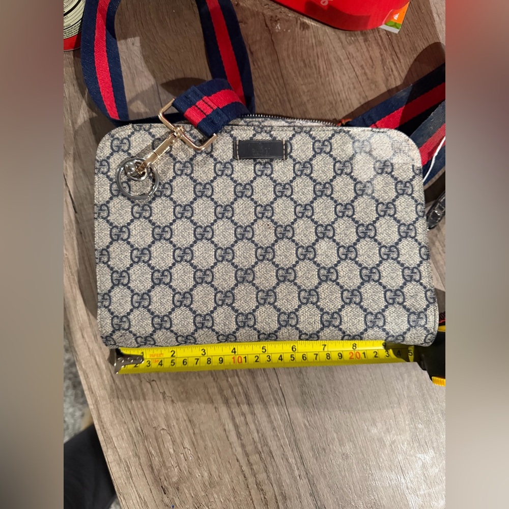 Gucci Beige and Navy GG pouch and unbranded strap